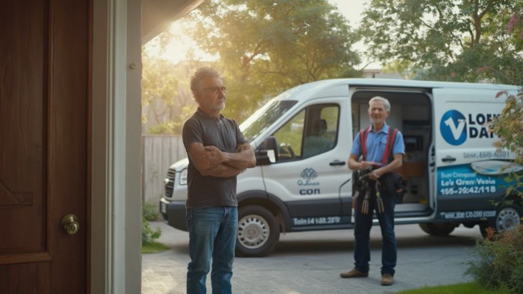 A technician in uniform is using specialized tools to assist a homeowner locked out of their house, showcasing the home lockout assistance service.