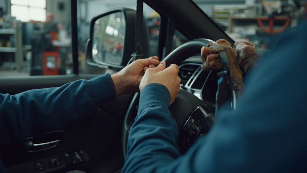 A technician demonstrating how to replace ignition in a vehicle during an ignition repair and replacement service.