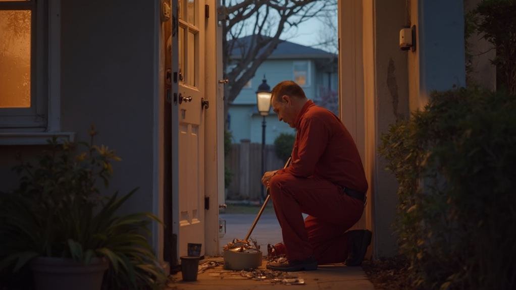 A locksmith working on a door lock demonstrating immediate lock repair services.