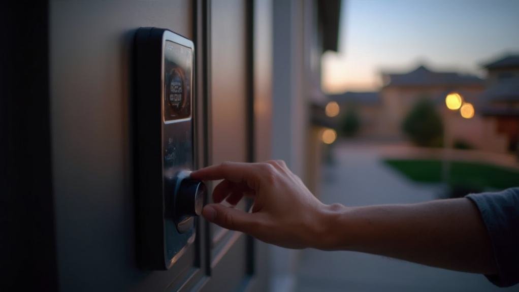 Technician installing a keyless entry system on a residential door, showcasing modern security technology and convenience.