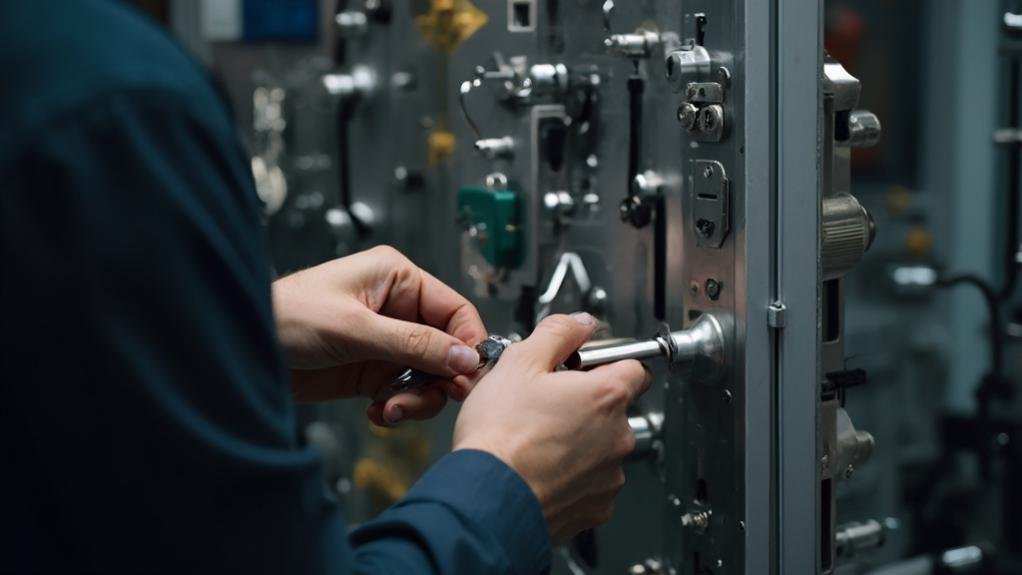 A close-up image of a skilled locksmith pick locking a door with various tools demonstrating expert lock picking techniques for the locksmith service.