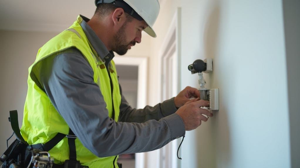 Technician performing safe repair on a household appliance during installation service