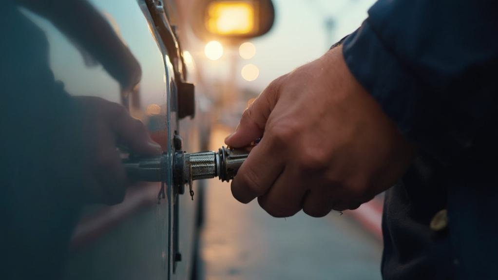 A technician providing car trunk lockout assistance to a vehicle owner, showcasing tools and techniques to unlock a car trunk safely.